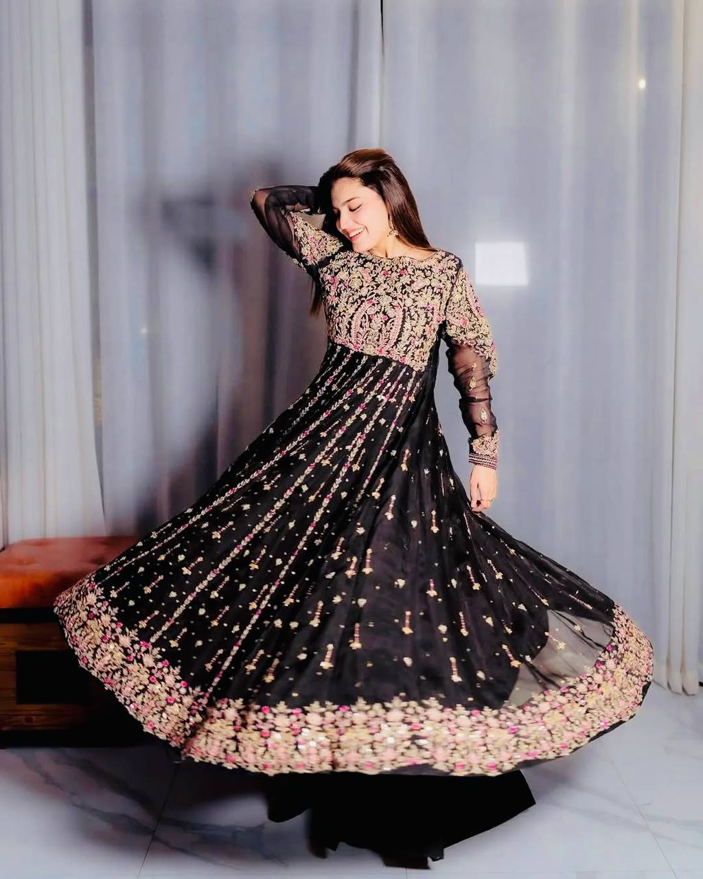 Embroidered Georgette Gown – Heavy Thread & Sequin Work  KFZ-9013