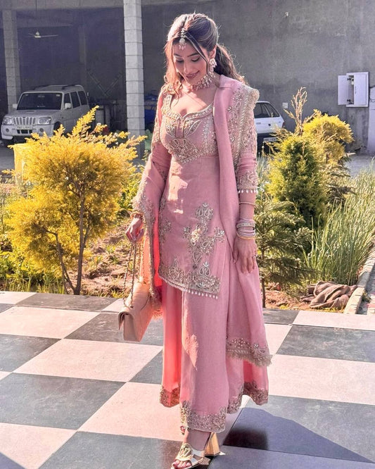 Embroidered Straight Suit with Palazzo and Heavy Work Dupatta KFZ-3114