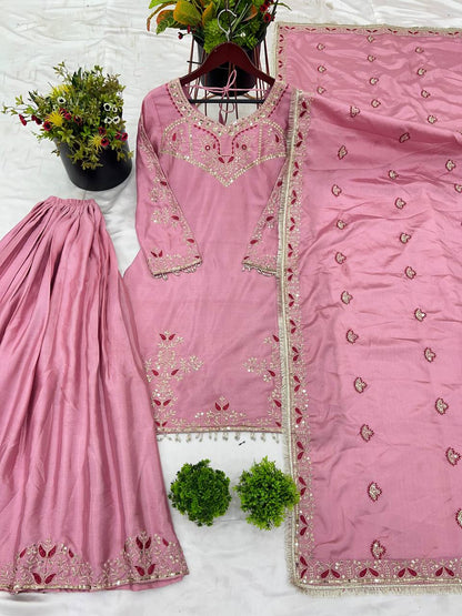 Embroidered Straight Suit with Palazzo and Heavy Work Dupatta KFZ-3114