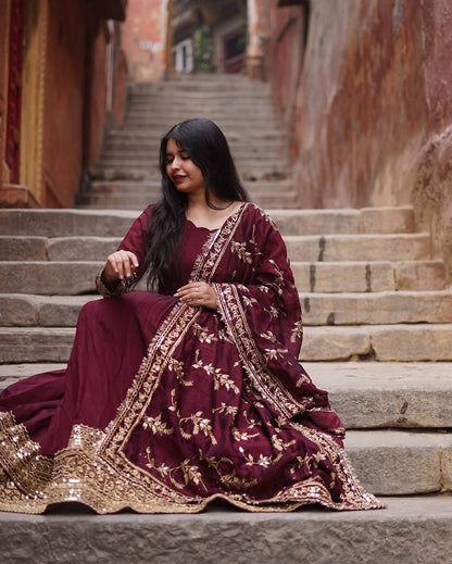 Anarkali Suit with Embroidered Dupatta and Gota Patti Detailing KFS-1634