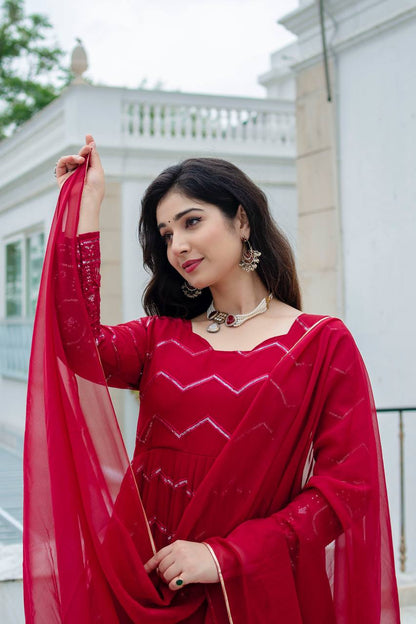 Maroon Color Anarkali Plus size Suit Set For Women KF-6016