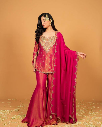 New Designer Simar Silk Suit Set – Embroidered Top, Bottom & Dupatta (Fully Stitched) RSN-852