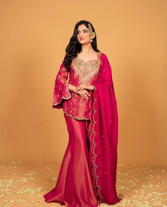 New Designer Simar Silk Suit Set – Embroidered Top, Bottom & Dupatta (Fully Stitched) RSN-852