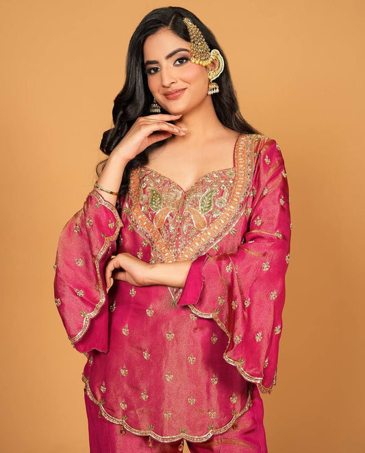 New Designer Simar Silk Suit Set – Embroidered Top, Bottom & Dupatta (Fully Stitched) RSN-852