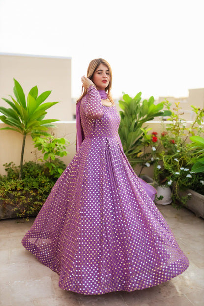 Purpel color embroidery anarkali gown foe women KF-145