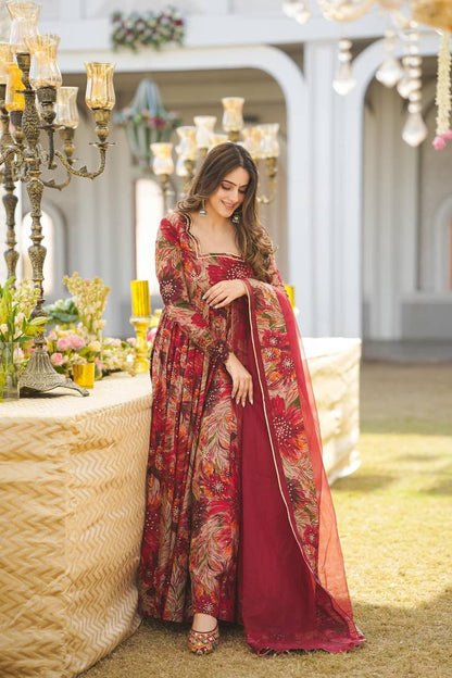 Red Color Long Gown For women Anarkali Suit Set KF-G41