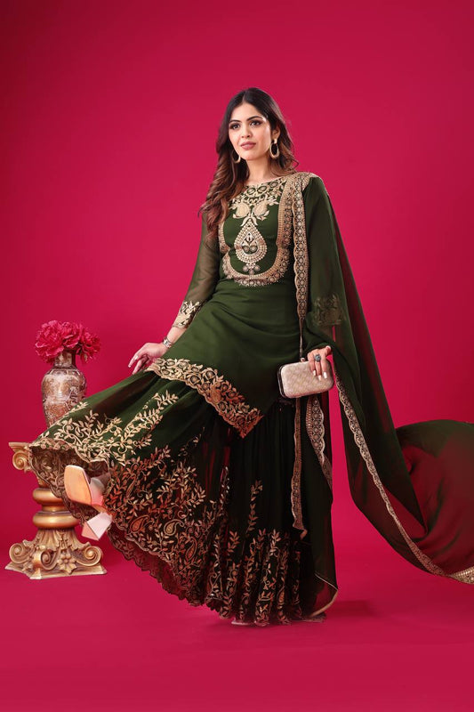 Embroidered Georgette Sharara Suit – Premium Party Wear Set with Dupatta KFS-5242