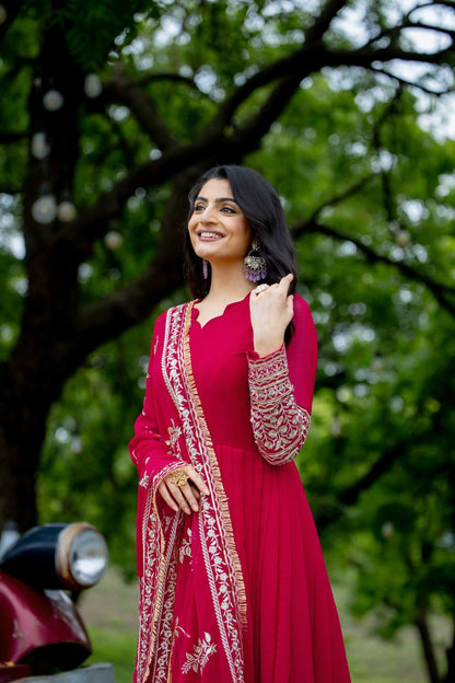 Designer Faux Georgette Embroidered Gown Set KFS-1634