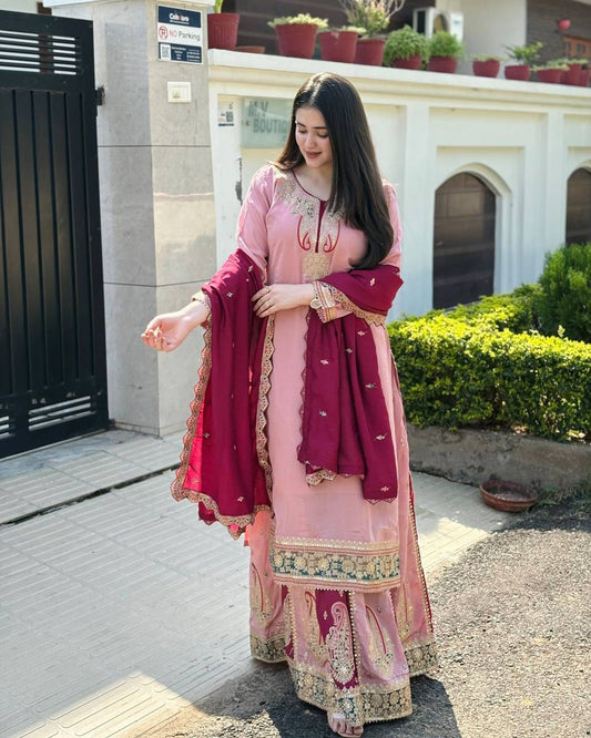 New Mayra Sharara Collection in Heavy Chinon Silk – Fully Stitched Top, Bottom & Dupatta Set RSN-857