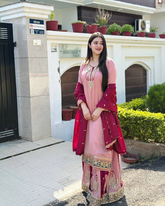 New Mayra Sharara Collection in Heavy Chinon Silk – Fully Stitched Top, Bottom & Dupatta Set RSN-857